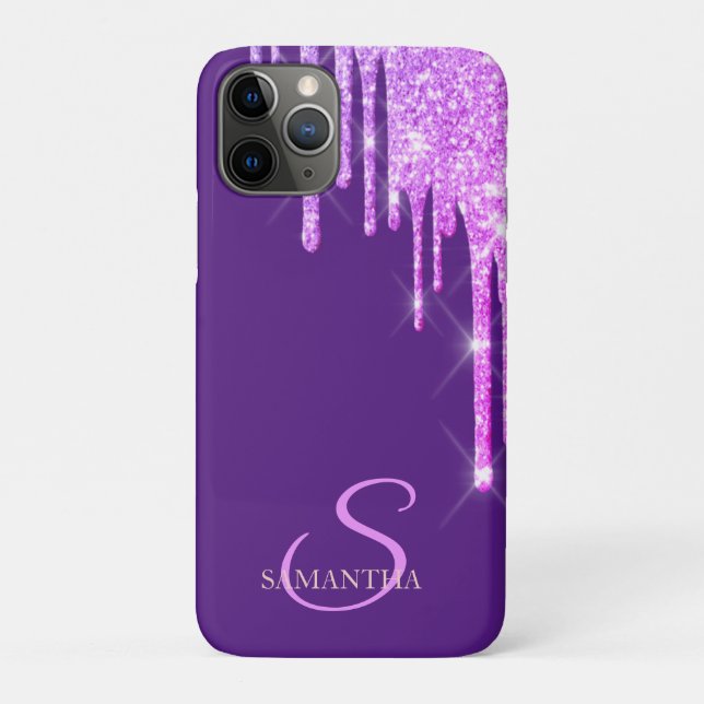 Elegant Glitter Drips Violet Case-Mate iPhone Case (Back)