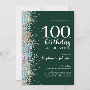 Elegant Glitter Emerald Green 100th Birthday Invitation