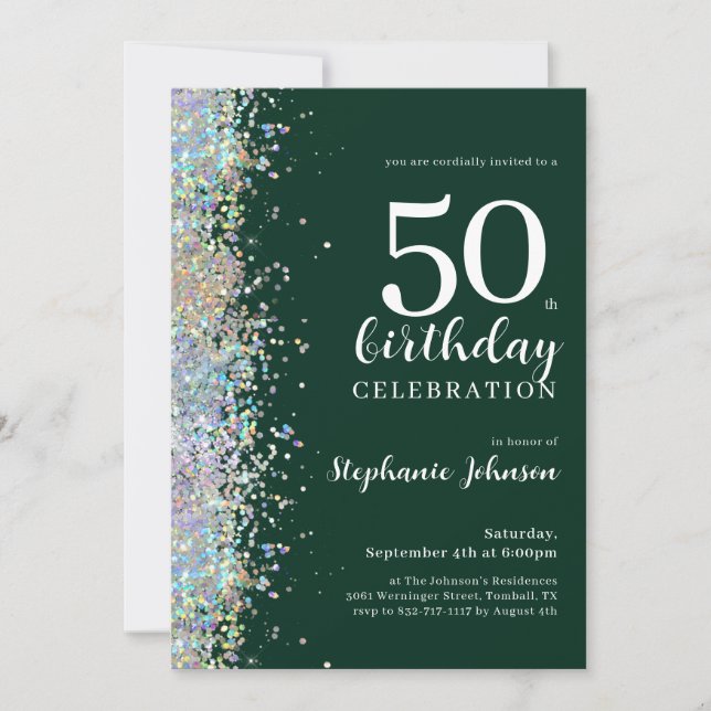 Elegant Glitter Emerald Green 50th Birthday Invitation (Front)