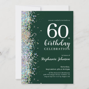 Elegant Glitter Emerald Green 60th Birthday Invitation