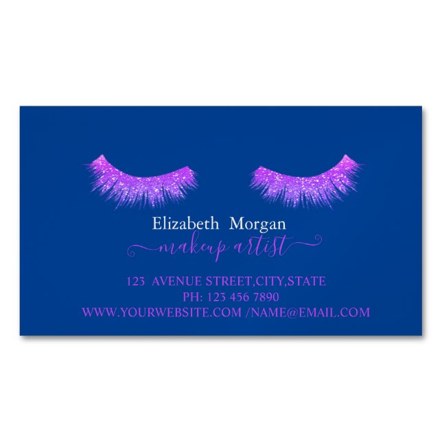 Elegant Glitter Faux Lashes,Makeup Artist Magnetic Business Card (Front)