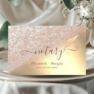 Elegant Glitter Feather Notary Bokeh Gold Business Card