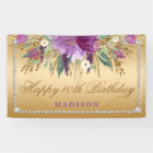 Elegant Glitter Flowers Diamonds Gold Birthday