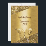elegant glitter foil sparkle chic gold Butterfly  Invitation<br><div class="desc">Celebrate your 15th birthday with this trendy Quinceañera party invitation product. The design features elegant glitter and butterfly on foil that sparkle and shine on a chic gold background. This invitation is perfect for a fancy and sophisticated elegance party. You can customise it with your information and use it for...</div>