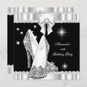 Elegant Glitter Glamour Hi Heels Silver Black 2 Invitation