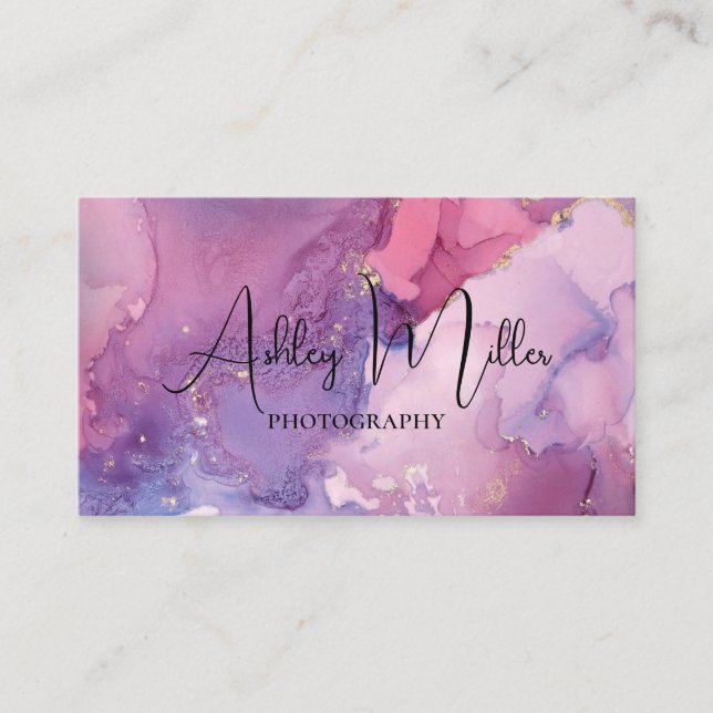 elegant glitter gold and purple business card (Front)