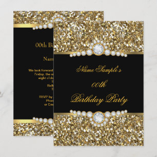 Elegant Glitter Gold Black Diamond Birthday Invitation