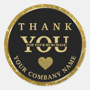 Elegant glitter gold black Thank you sticker