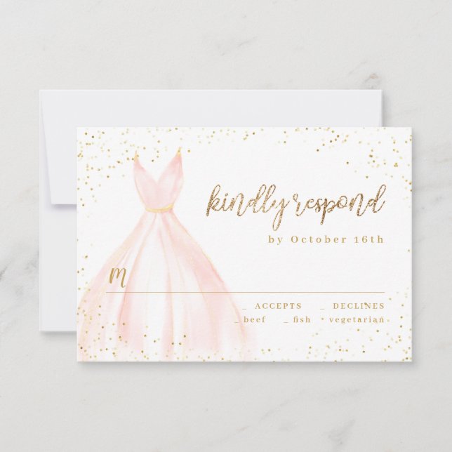 Elegant glitter gold blush dress quinceañera RSVP (Front)
