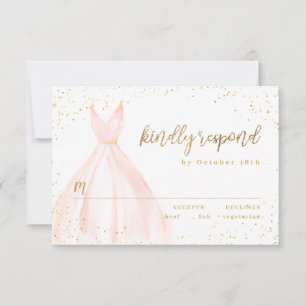 Elegant glitter gold blush dress quinceañera RSVP Card