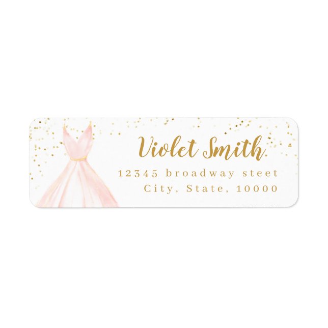 Elegant glitter gold & blush dress return address (Front)
