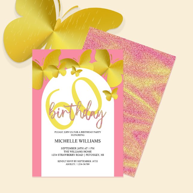 Elegant Glitter Gold Butterfly Calligraphy  Invitation (Creator Uploaded)