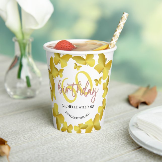 Elegant Glitter Gold Butterfly Calligraphy  Paper Cups (Insitu)