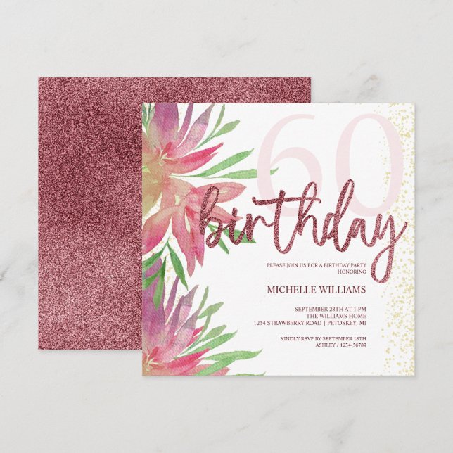 Elegant Glitter Gold Calligraphy Birthday (Front/Back)