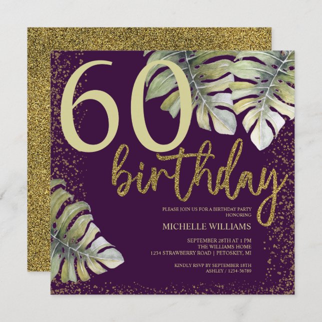 Elegant Glitter Gold Calligraphy Birthday (Front/Back)