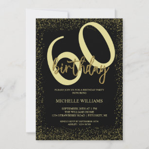 Elegant Glitter  Gold Calligraphy Birthday Invitation