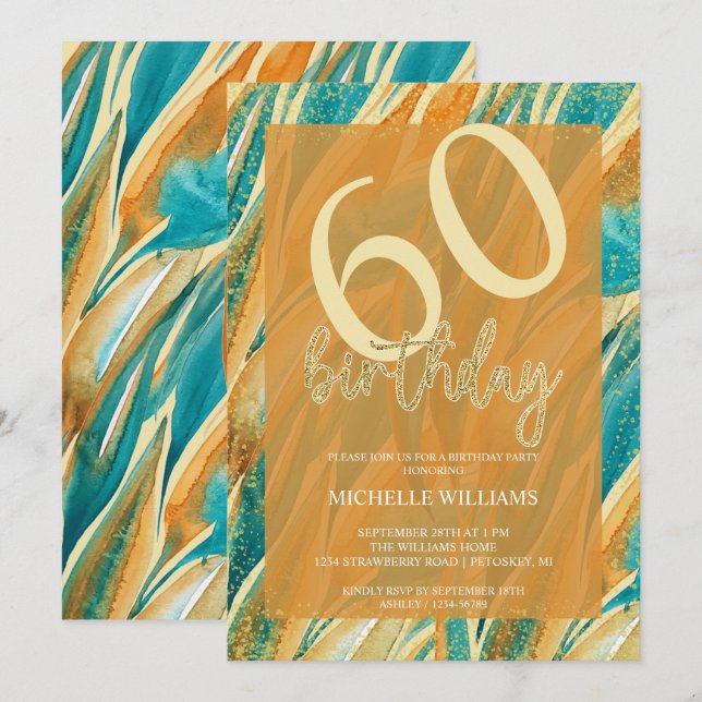 Elegant Glitter Gold Calligraphy Birthday Invitation (Front/Back)