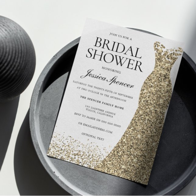 Elegant Glitter Gold Dress Bridal Shower Invite (Creator Uploaded)