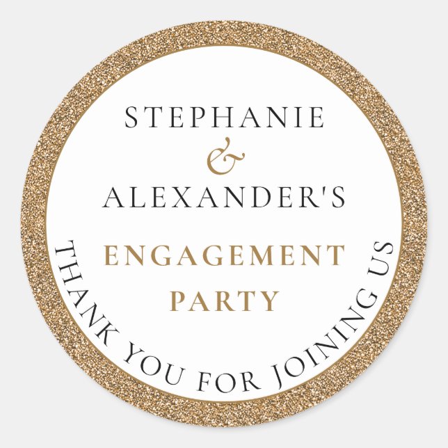Elegant Glitter Gold Engagement Party Thank You Classic Round Sticker (Front)