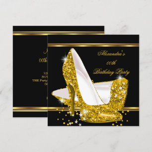 Elegant Glitter Gold Glamour High Heel Black Invitation