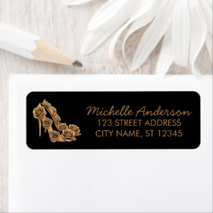 Elegant Glitter Gold Heel Shoes Return Address    