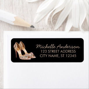 Elegant Glitter Gold Heel Shoes Return Address
