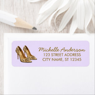 Elegant Glitter Gold Heel Shoes Return Address