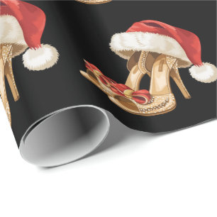 Elegant Glitter gold heel shoes Santa Hat Wrapping Paper