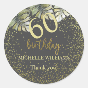 Elegant Glitter Gold Palm Calligraphy Birthday Classic Round Sticker