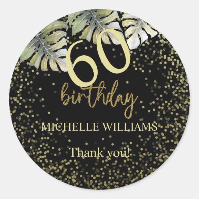Elegant Glitter Gold Palm Calligraphy Birthday Classic Round Sticker (Front)