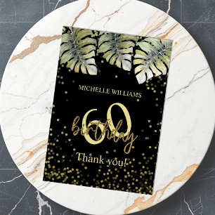 Elegant Glitter Gold Palm Calligraphy Birthday Thank You Card