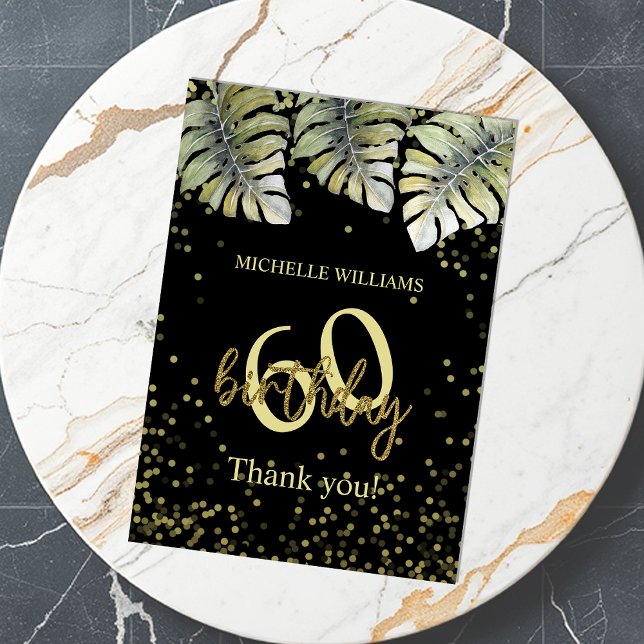 Elegant Glitter Gold Palm Calligraphy Birthday Thank You Card (Creator Uploaded)