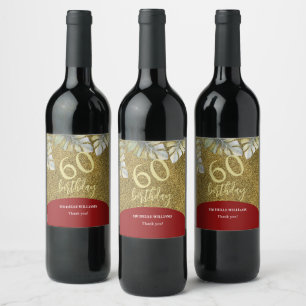 Elegant Glitter Gold Palm Calligraphy Birthday Wine Label