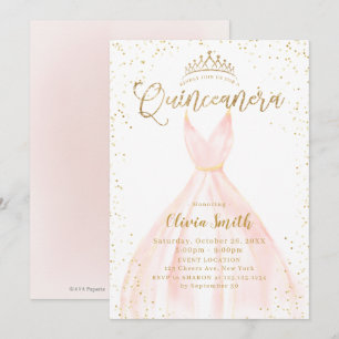 Elegant glitter gold & pink Cinderella Quinceañera Invitation