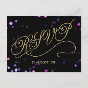 Elegant Glitter Gold Script RSVP Postcard