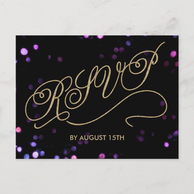 Elegant Glitter Gold Script RSVP Postcard (Front)