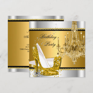 Elegant Glitter Gold Silver Glamour Chandelier Invitation