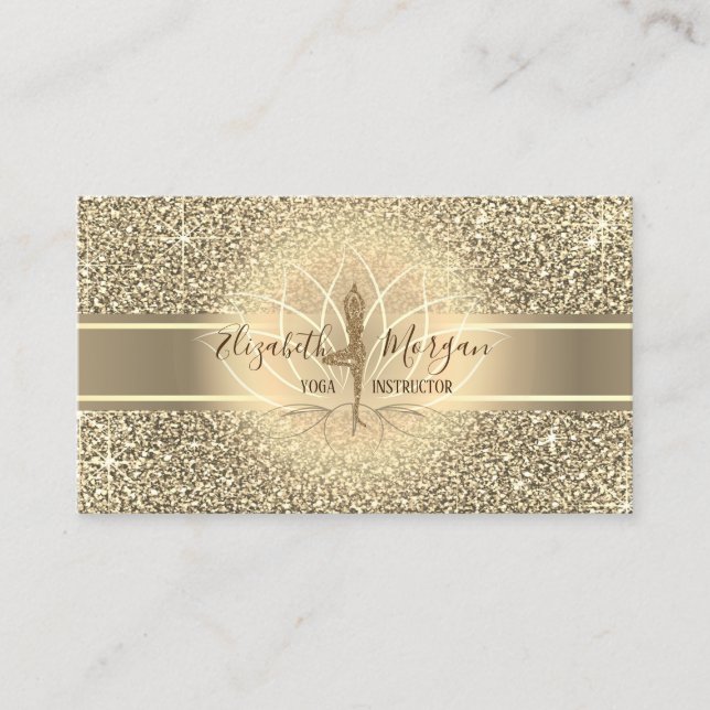 Elegant Glitter ,Gold Stripe,Lotus Yoga Girl Business Card (Front)