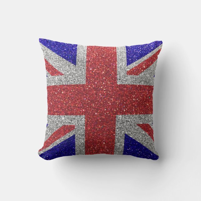 Elegant Glitter Great Britain Brit Union Jack Flag Cushion (Front)