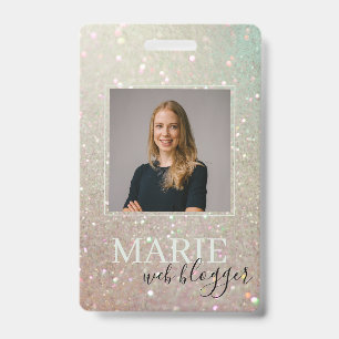 Elegant Glitter Green Pink Aqua Shiny Photo ID Badge