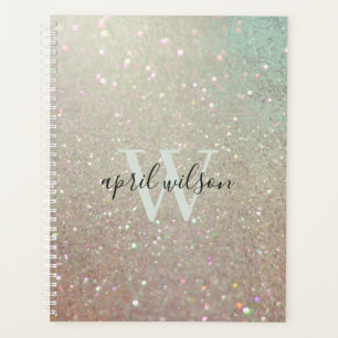 Elegant Glitter Green Pink Aqua Shiny Shimmer Planner