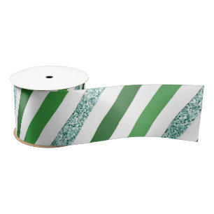 Elegant Glitter Green Stripes,Christmas Satin Ribbon