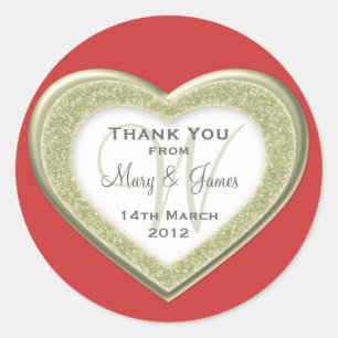 Elegant Glitter Heart Gold Save The Date Red Classic Round Sticker