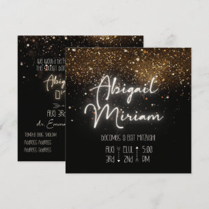 Elegant Glitter Hebrew Bat Mitzvah Invitation