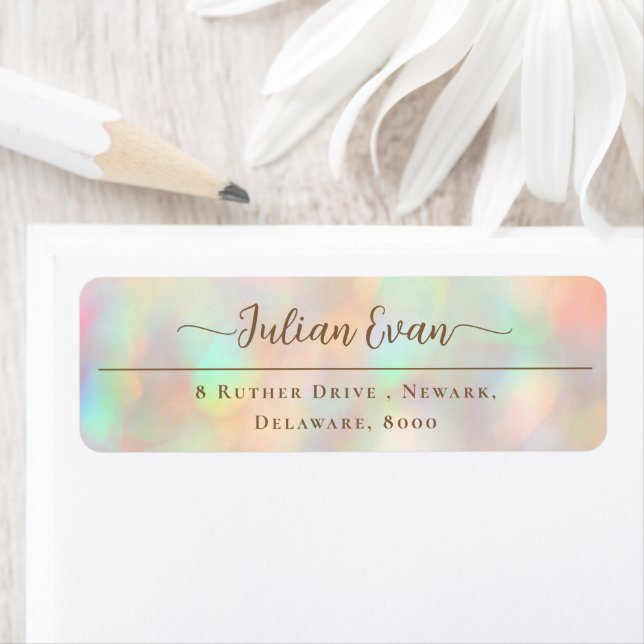Elegant Glitter Holographic Script Return Address (Insitu)