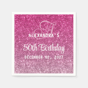 Elegant Glitter Hot Pink Ombre 50th Birthday Napkin