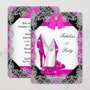Elegant Glitter Hot Pink Stiletto Birthday Party 4 Invitation