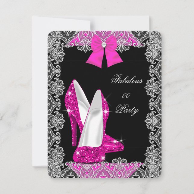 Elegant Glitter Hot Pink Stiletto Fabulous Party Invitation (Front)