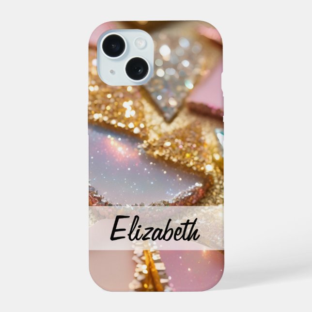 Elegant Glitter in Pink, Blue, Gold & Silver iPhone 15 Case (Back)