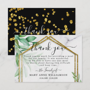 Elegant Glitter Leaves Funeral Food Thank You Card